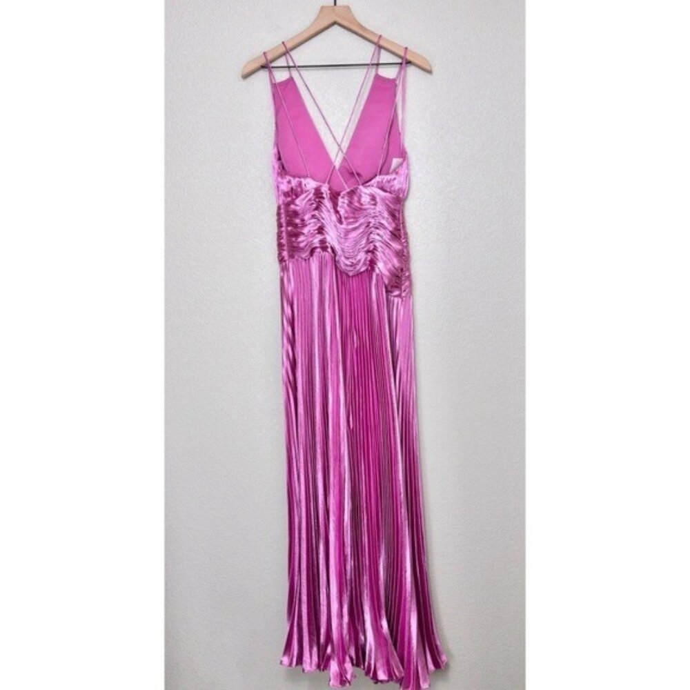 NWT AiiFOS Vera Pleated Metallic Gown 8 Pink Magenta Plisse Ruched Slit Formal - Picture 9 of 14